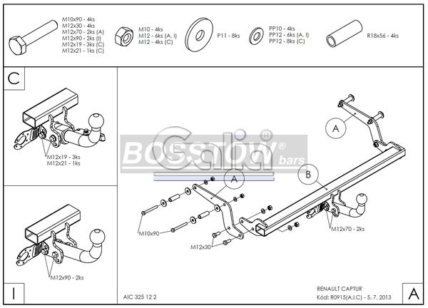 Anhängerkupplung für Renault-Captur, Baureihe 2013-2019 starr