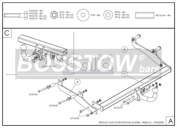 Anhängerkupplung für Renault-Clio III Kombi, Baureihe 2009-2013 starr