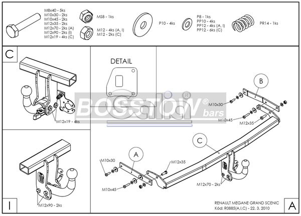 Anhängerkupplung für Renault-Grand Scenic nicht RX4, Baureihe 2009-2013 starr