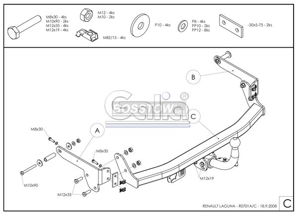 Anhängerkupplung für Renault-Laguna Fließheck, Baureihe 2001-2007 starr