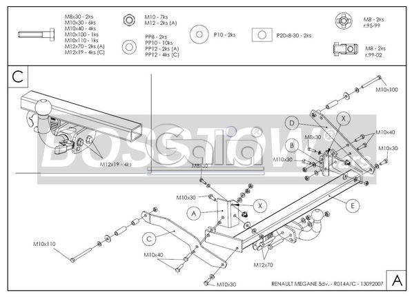 Anhängerkupplung für Renault-Megane Fließheck, 3/ 5-türig, Baureihe 1999-2002 starr