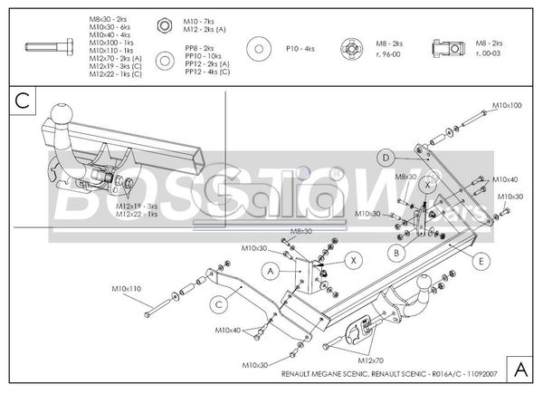 Anhängerkupplung für Renault-Scenic Scenic I, nicht 2. 0 16V, Baureihe 2000-2003 starr