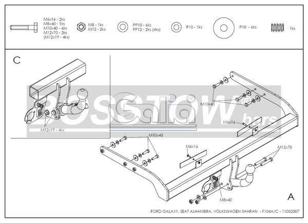 Anhängerkupplung für Seat-Alhambra incl 4x4, Baureihe 2000-2006 starr