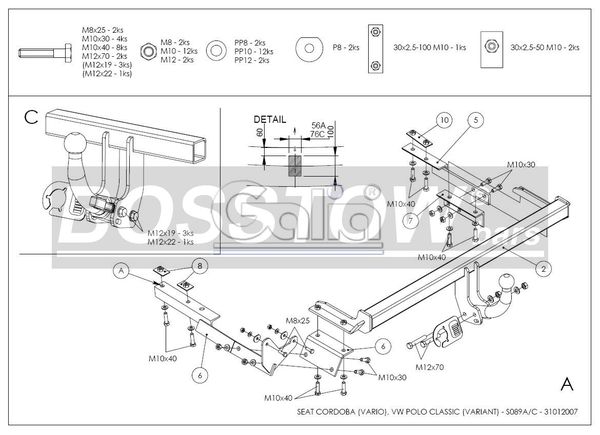 Anhängerkupplung für Seat-Cordoba Kombi, Baureihe 1997-1999 starr