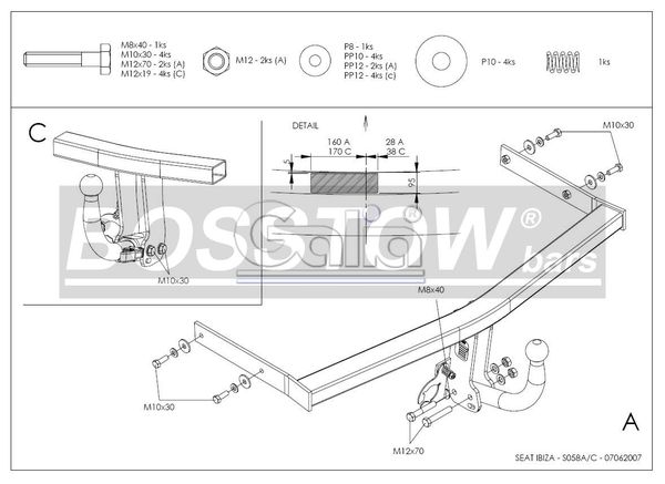 Anhängerkupplung für Seat-Ibiza Fließheck, nicht Cupra, GLX, GTI, Baureihe 2002-2007 starr