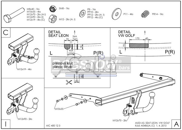 Anhängerkupplung für Seat-Leon Fließheck Typ 5F, Baureihe 2012-2014 starr