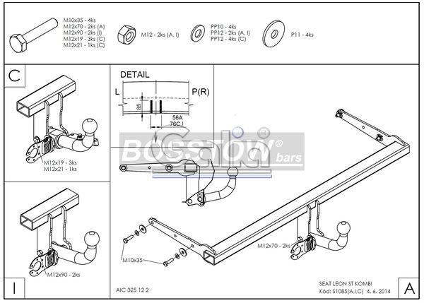 Anhängerkupplung für Seat-Leon ST Kombi, Baureihe 2013-2014 starr