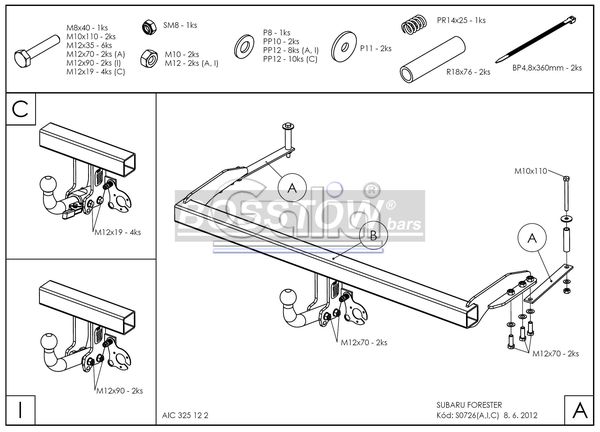 Anhängerkupplung für Subaru-Forester, Baureihe 1997-2001 starr