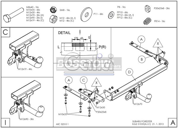 Anhängerkupplung für Subaru-Forester, Baureihe 2008-2012 starr