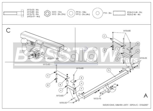 Anhängerkupplung für Suzuki-Ignis 2 WD, Baureihe 2004-2007 starr