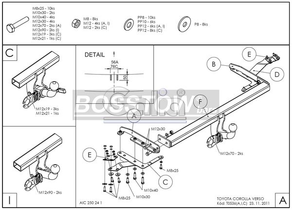 Anhängerkupplung für Toyota-Corolla (R1) Verso, Baureihe 2004-2009 starr