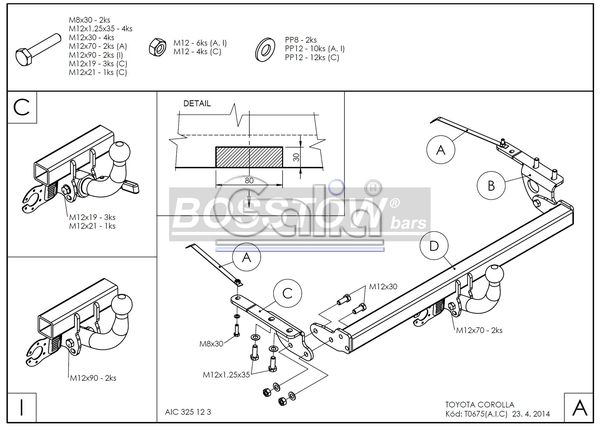 Anhängerkupplung für Toyota-Corolla (E12) Fließheck, Baureihe 2002-2004 starr