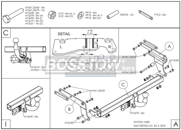 Anhängerkupplung für Toyota-Yaris Fließheck, Baureihe 2005-2009 starr