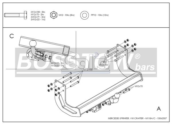 Anhängerkupplung für VW-Crafter I 30-35, Kasten, Radstd. 4325mm, Fzg. ohne Trittbrettst., Baureihe 2006-2017 starr