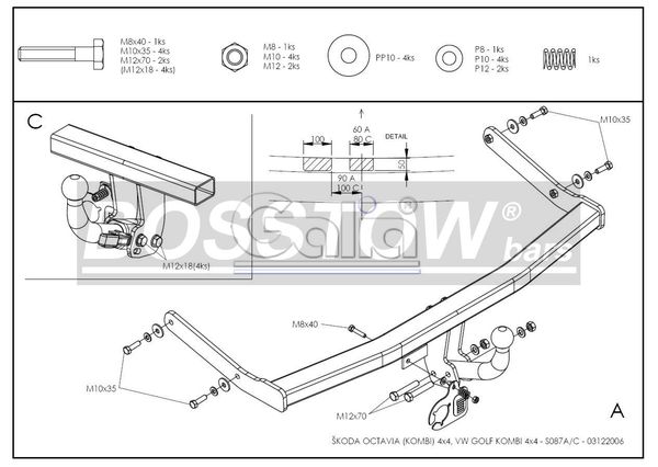 Anhängerkupplung für VW-Golf IV Variant nur für 4-Motion, Baureihe 1999- starr