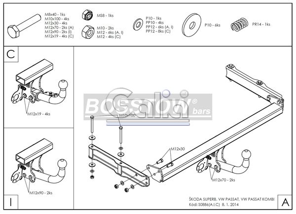 Anhängerkupplung für VW-Passat 3b, nicht 4-Motion, Limousine, Baureihe 1996-2000 starr