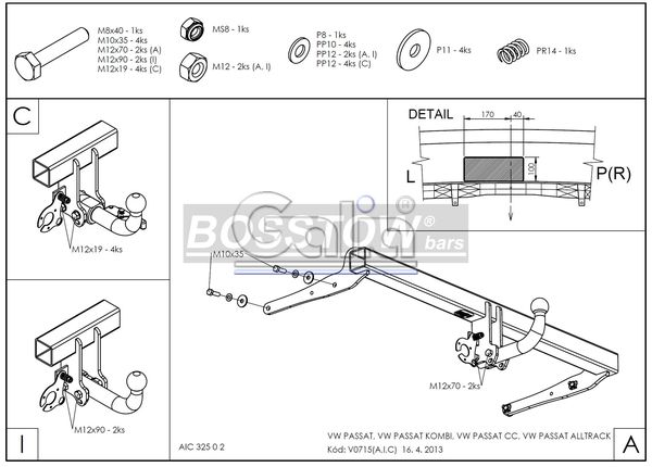 Anhängerkupplung für VW-Passat 3c, spez. Alltrack Variant, Baureihe 2012-2014 starr