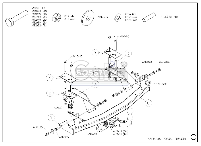 Anhängerkupplung für Fiat-Punto Fließheck, Baureihe 1999-2003 abnehmbar