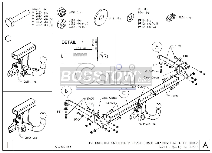 Anhängerkupplung für Fiat-Punto Evo, Baureihe 2009-2011 abnehmbar