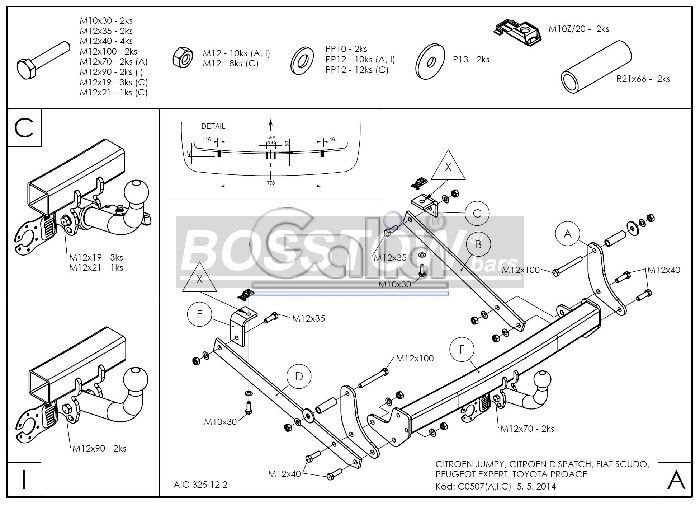 Anhängerkupplung für Fiat-Scudo Kasten/ Bus/ Kombi, Fzg. mit Niveauregulierung, spez. auch mit Einparksensoren- PDC, Baureihe 2007-2016 abnehmbar