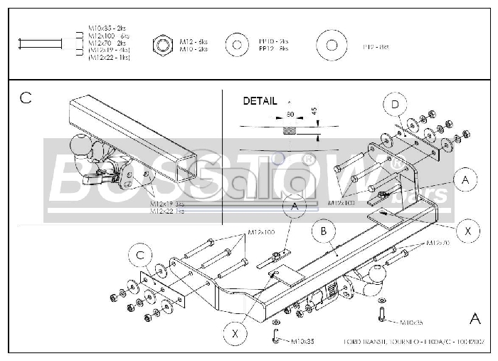 Anhängerkupplung für Ford-Transit Bus, Kastenwagen ohne Trittbrett, Baureihe 2000-2006 abnehmbar