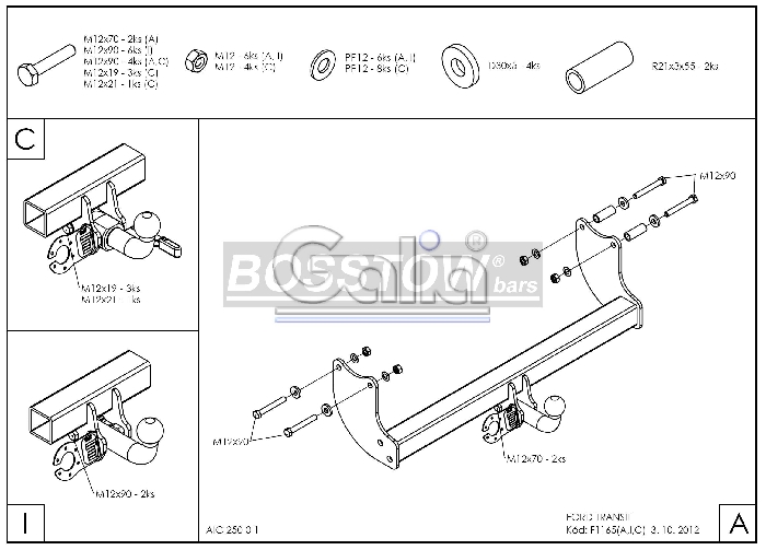 Anhängerkupplung für Ford-Transit Pritsche, Baureihe 2000-2006 abnehmbar