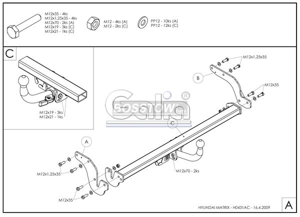 Anhängerkupplung für Hyundai-Matrix (FC), Baureihe 2001-2009 abnehmbar