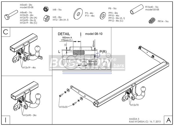 Anhängerkupplung für Mazda-5, Baureihe 2005-2008 abnehmbar