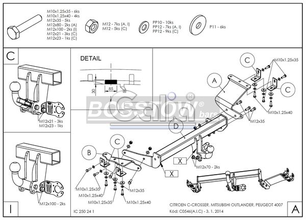 Anhängerkupplung für Mitsubishi-Outlander II, 2WD u. 4WD, incl. 7 Sitzer, Baureihe 2007-2012 abnehmbar