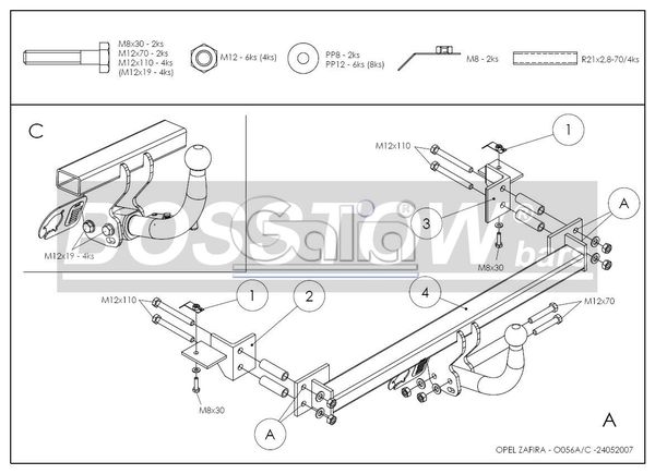 Anhängerkupplung für Opel-Zafira A, Van, Baureihe 1998-2005 abnehmbar