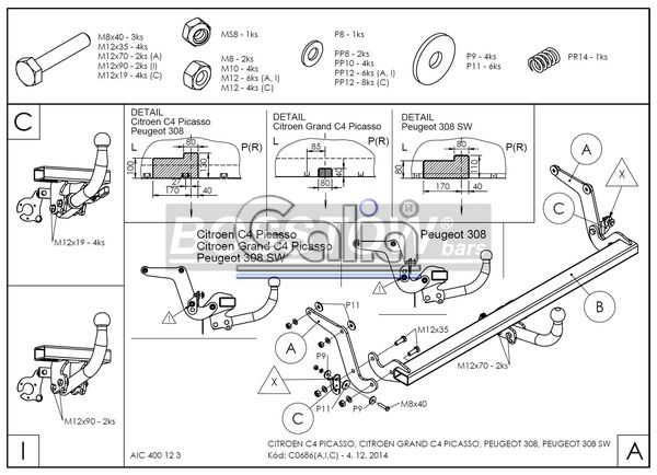 Anhängerkupplung für Peugeot-308 SW- Kombi, Baureihe 2018-2021 abnehmbar