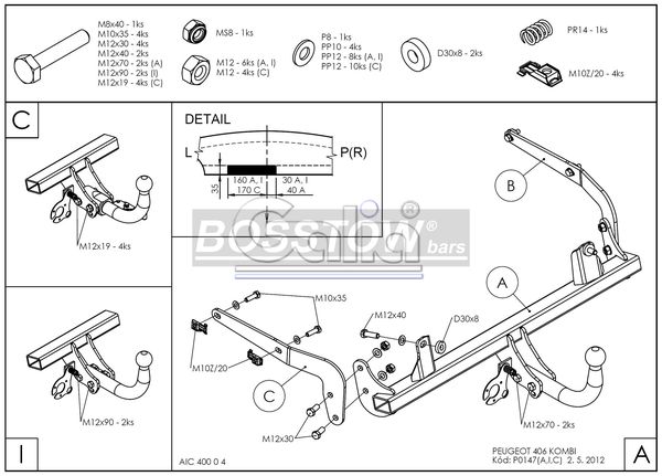 Anhängerkupplung für Peugeot-406 Kombi, Baureihe 1996-1999 abnehmbar