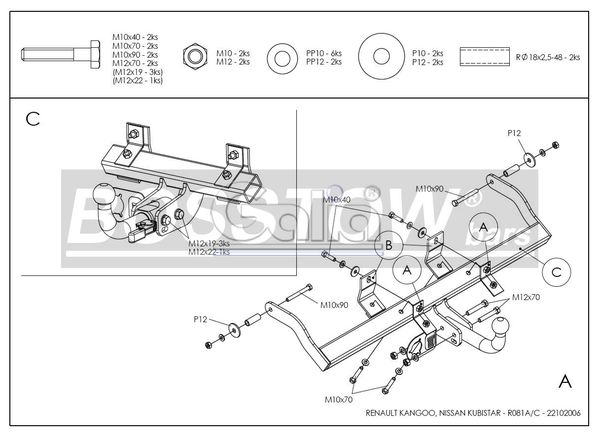 Anhängerkupplung für Renault-Kangoo I nicht 4x4, Baureihe 1998-2002 abnehmbar