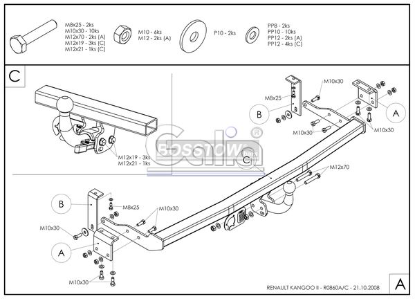 Anhängerkupplung für Mercedes-Citan W415, Lang 4321mm, Extralang 4705mm, Baureihe 2012- abnehmbar