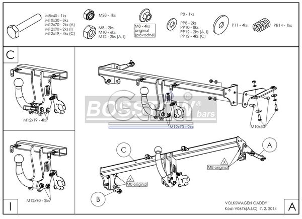 Anhängerkupplung für VW-Caddy III, IV, Kasten/ Bus/ Kombi, incl. Life, Baureihe 2004-2015 abnehmbar