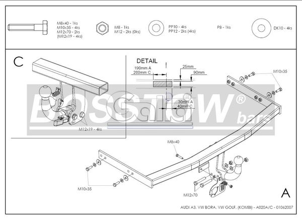 Anhängerkupplung für VW-Golf IV Limousine, nicht Syncro / 4-Motion, Baureihe 1997- abnehmbar