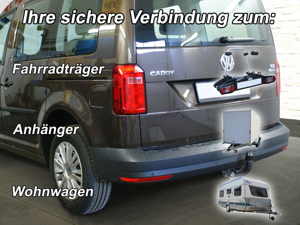 Anhängerkupplung für VW-Caddy III, IV, Maxi mit Benzin- o. Dieselmotor, Baureihe 2007-2015 starr